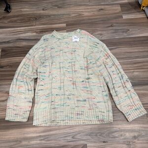 American Eagle Outfitters Cream Multicolor Crewneck Sweater